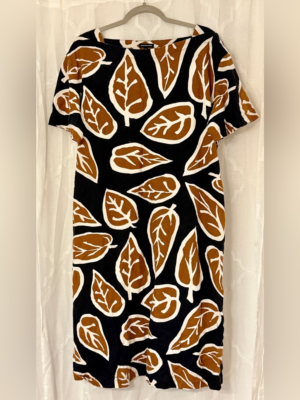 Who What Wear XXL Black Brown Leaf Print Mini Midi Shift Dress